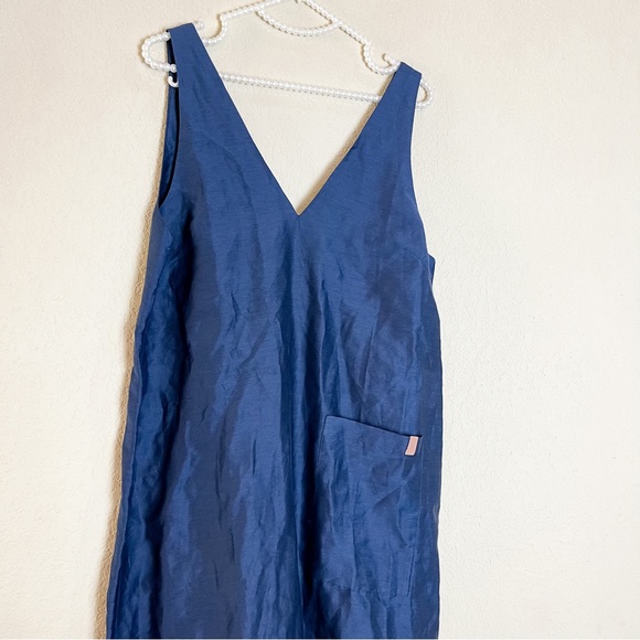 Lunya Linen Silk Double V Midi Dress Deep Blue Size Extra Small - Picture 4 of 9